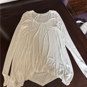 Free People White Long-Sleeve Scoop Neck Swing Top